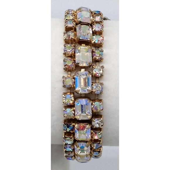 Kramer NY Aurora Borealis Baguette Rhinestone Bracelet Gold Tone Metal Sparkly! - Picture 10 of 12